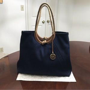 Michael Kors Isla Ring Large Canvas Tote Bag Navy & Rope